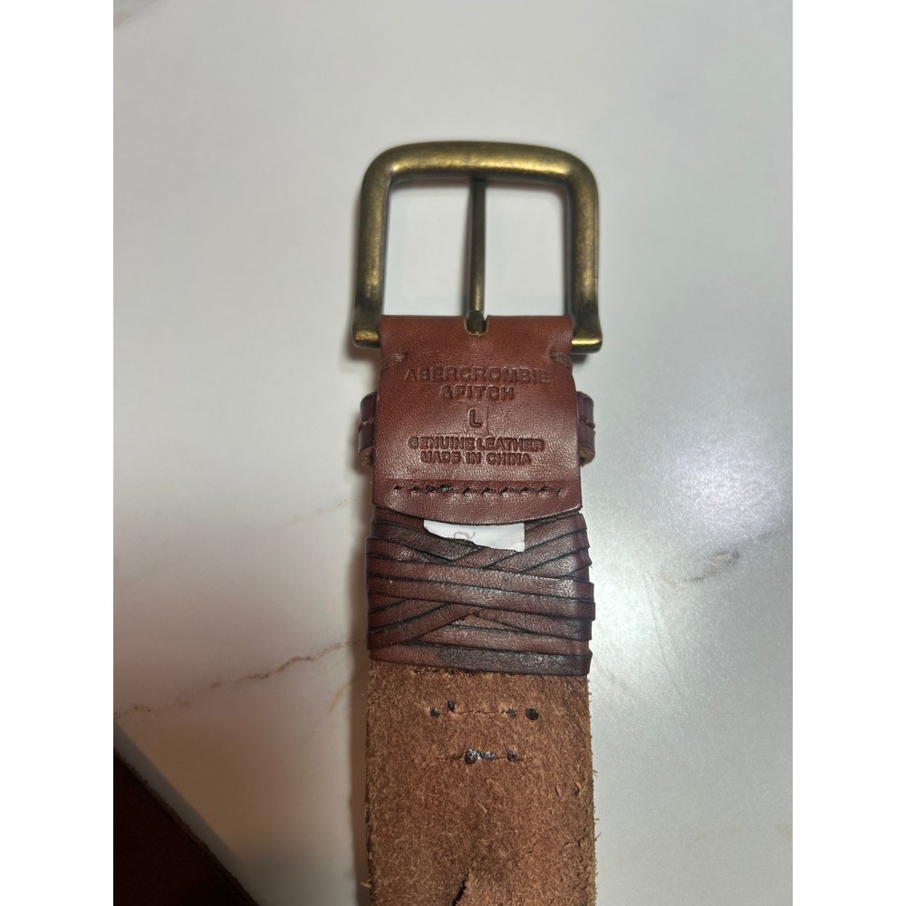 Abercrombie & Fitch Mens Braided Brown Genuine Leather Belt Brass Buckle Size L - Picture 4 of 5